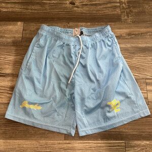 Inaka Power Light Blue Mesh Men's Athletic Shorts with Yellow Accents